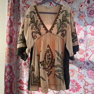 zara multicoloured cotton-linen blend mini dress with a boho vibe Size m